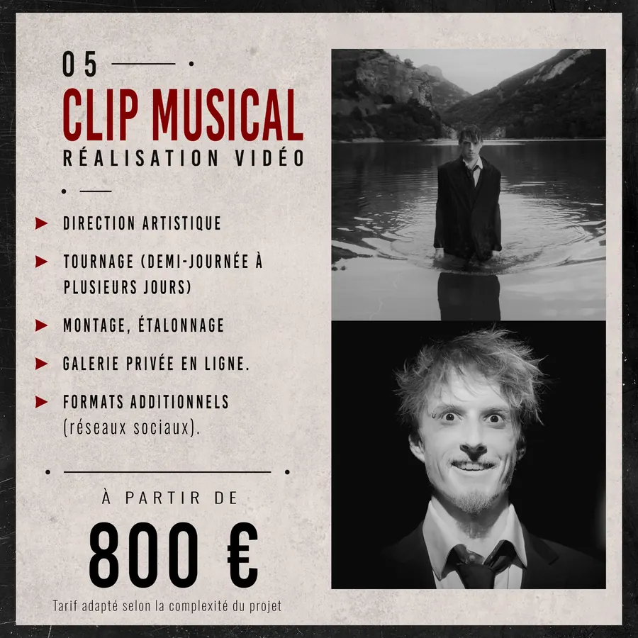 Tarif 05 Clip musical, fond blanc
